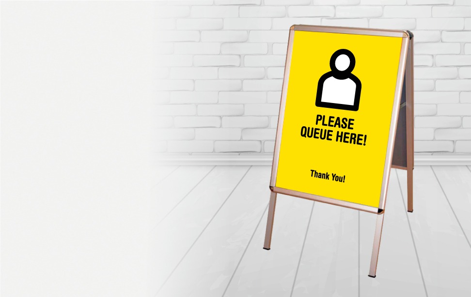 'Please Queue Here' Social Distancing Sign – Waterproof Vinyl Sticker (3 Signs)